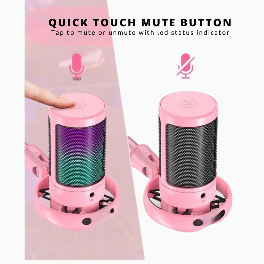 Gaming Microphone, RGB Condenser Mic with Touch Mute & Gain Knob